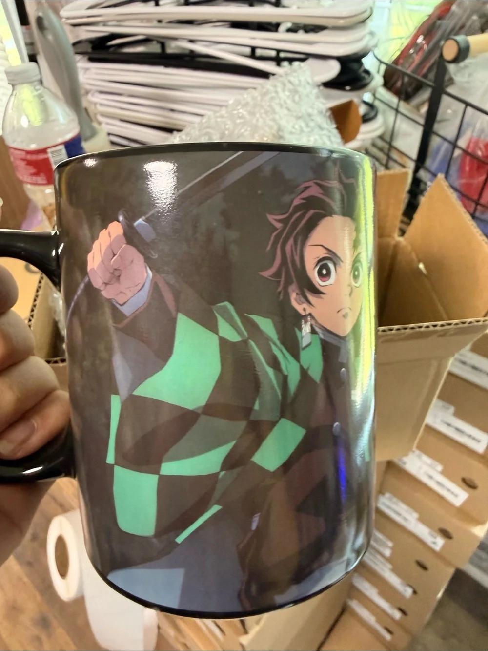 Demon Slayer Heat-Change Coffee Mugs ( 2 ) - Black with Green & Pink Artwork